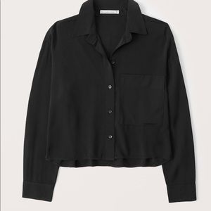 A&F cropped boxy faux silk button-up shirt